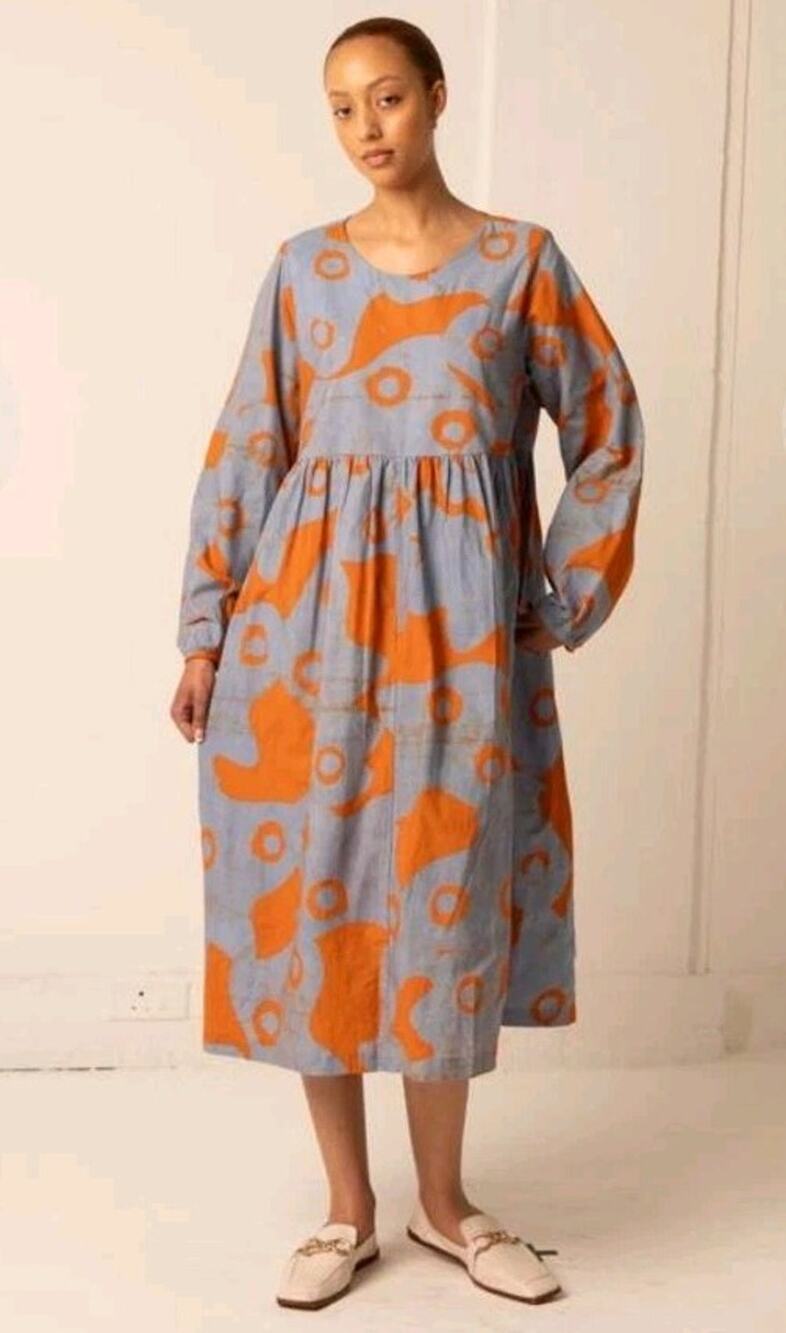 OSEI-DURO MARIAM DRESS,HAND DYED WEST AFRICA COTTON, SZ LRG, DEEP INSEAM POCKETS